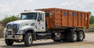 Rolloff dumpster on a branded Waste Box truck